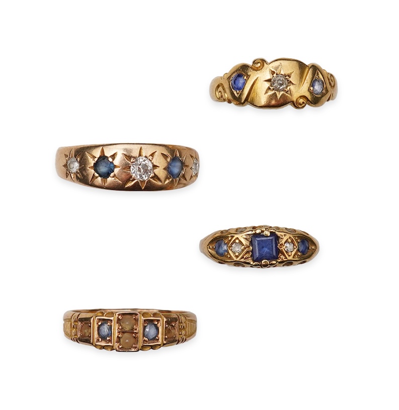 A group of four sapphire rings, late 19th/early 20th century